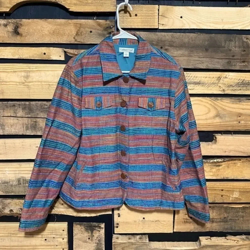 Coldwater Creek Shirt/Blazer Size‎ Large Blue/Orange/Crimson Fall
